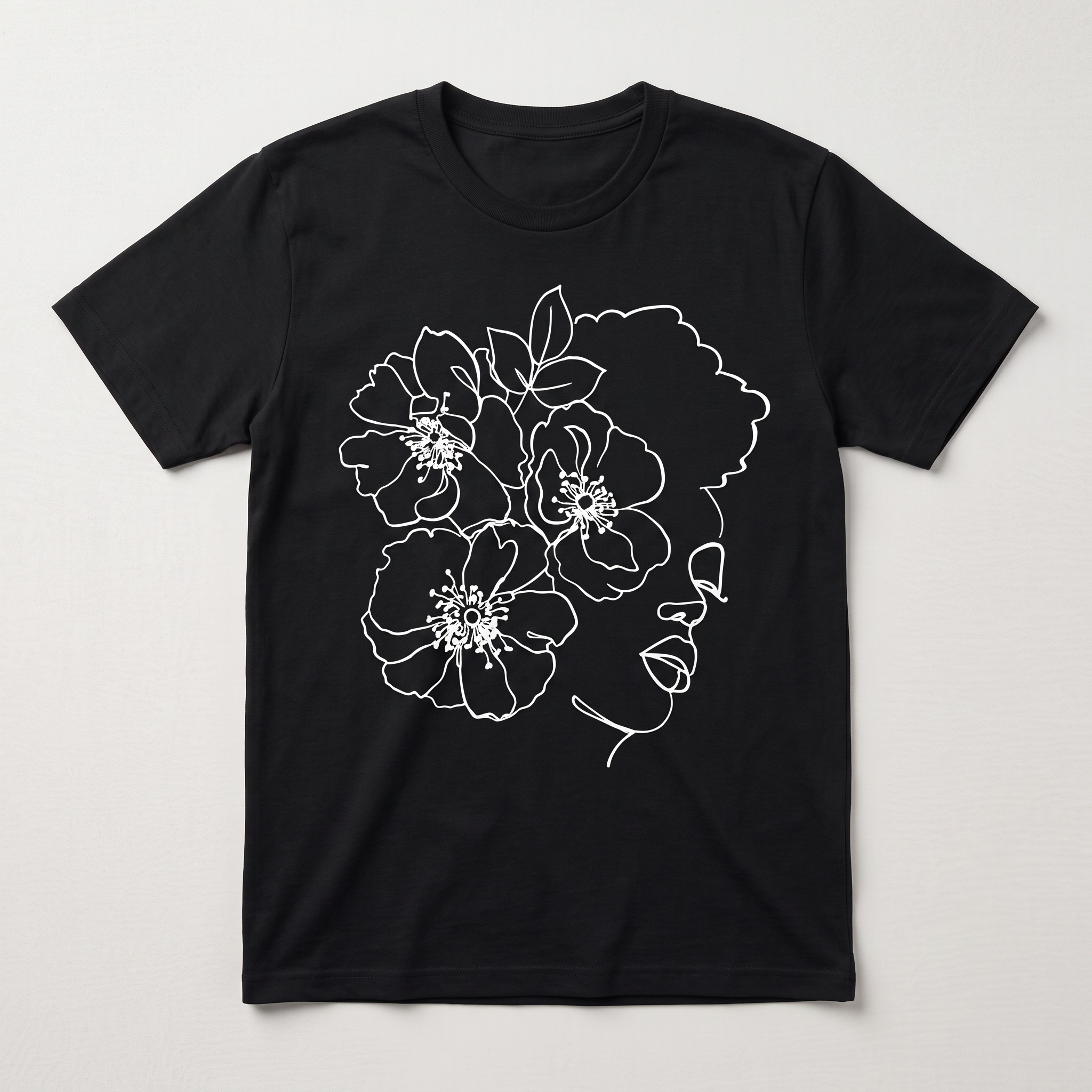 Blooming Crown" Floral Line Art Profile T-Shirt