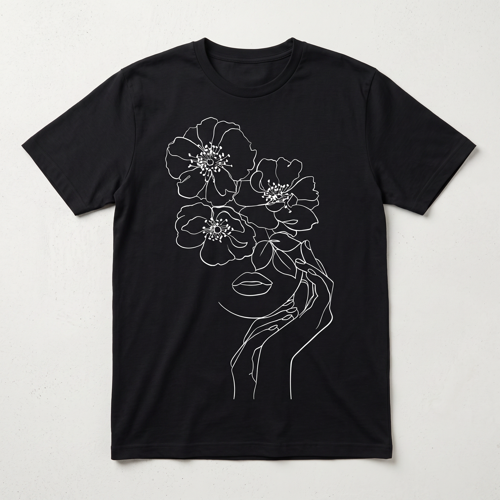 "Blooming Mind" Surreal Floral Line Art T-Shirt