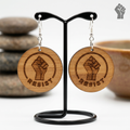 "Resist" Engraved Wooden Drop Earrings